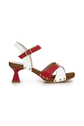 Bicolor Patent Leather Sandals with Hourglass Heel Fuchsia/White - CafèNoir
