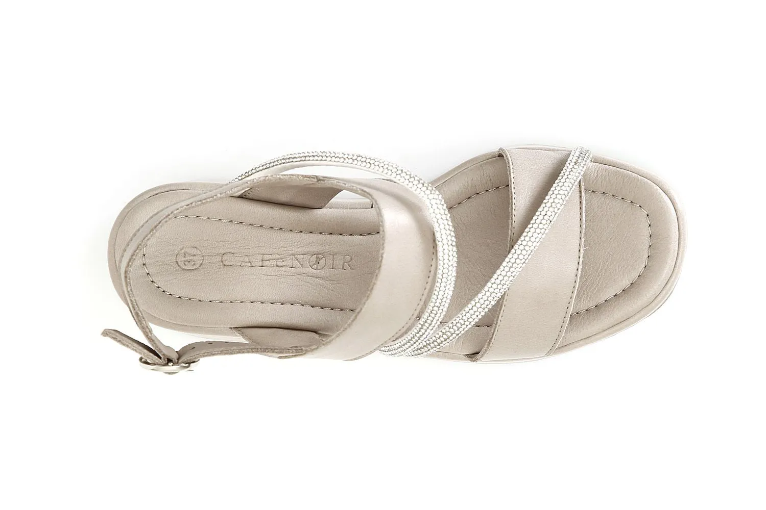 Cuir strass taupe sandales monacales - CafèNoir