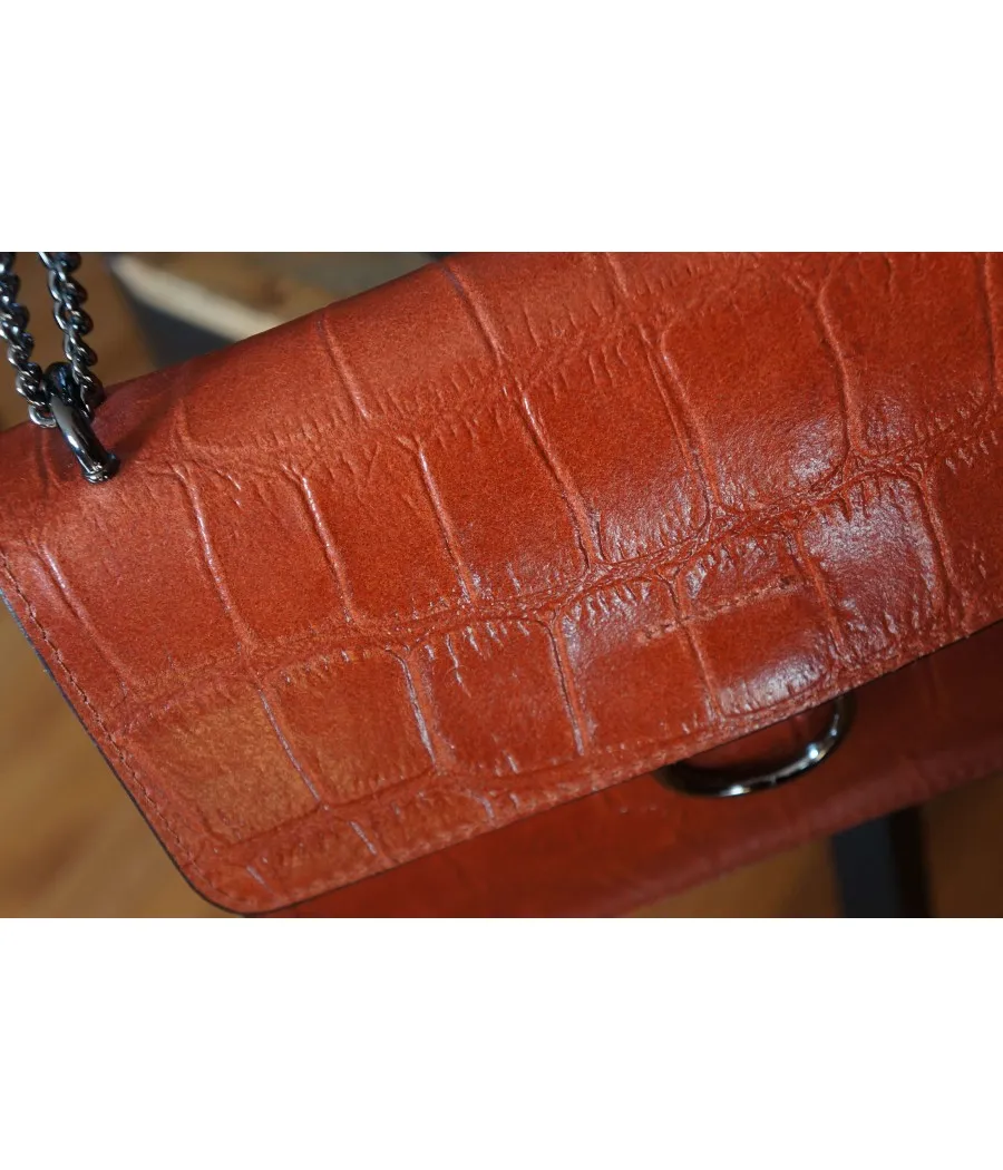 SANTAÏA sac bandoulière brique chaîne cuir effet croco fait en italie
