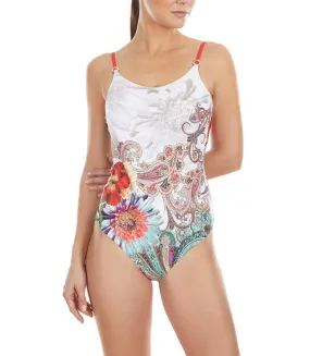 Selmark Mare White Cashmere One-Piece Swimsuit with Multiple Styling Options