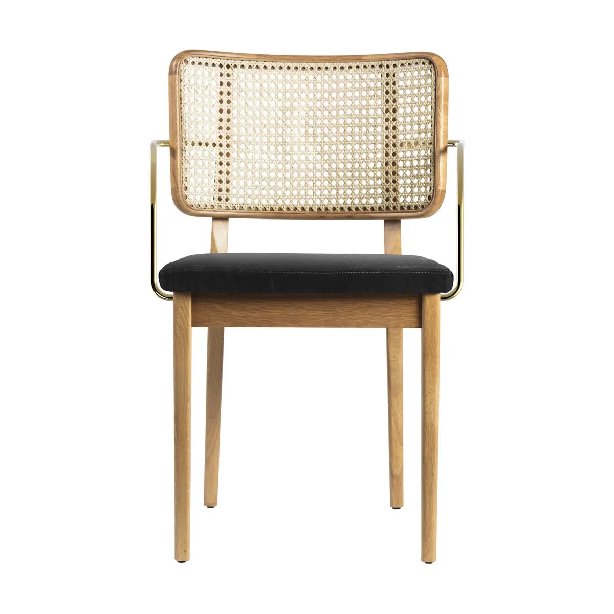 Set de 2 chaises en velours gris avec accoudoirs en chêne naturelCannage