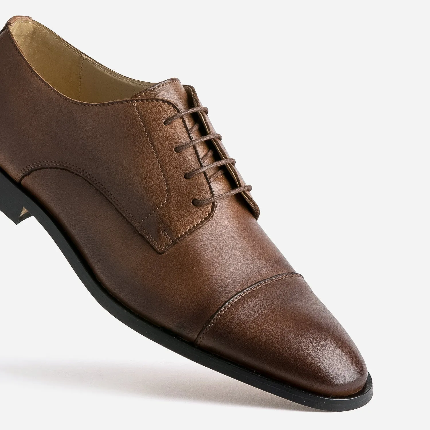 Straight Toe Cognac Leather Derby Shoes for Men