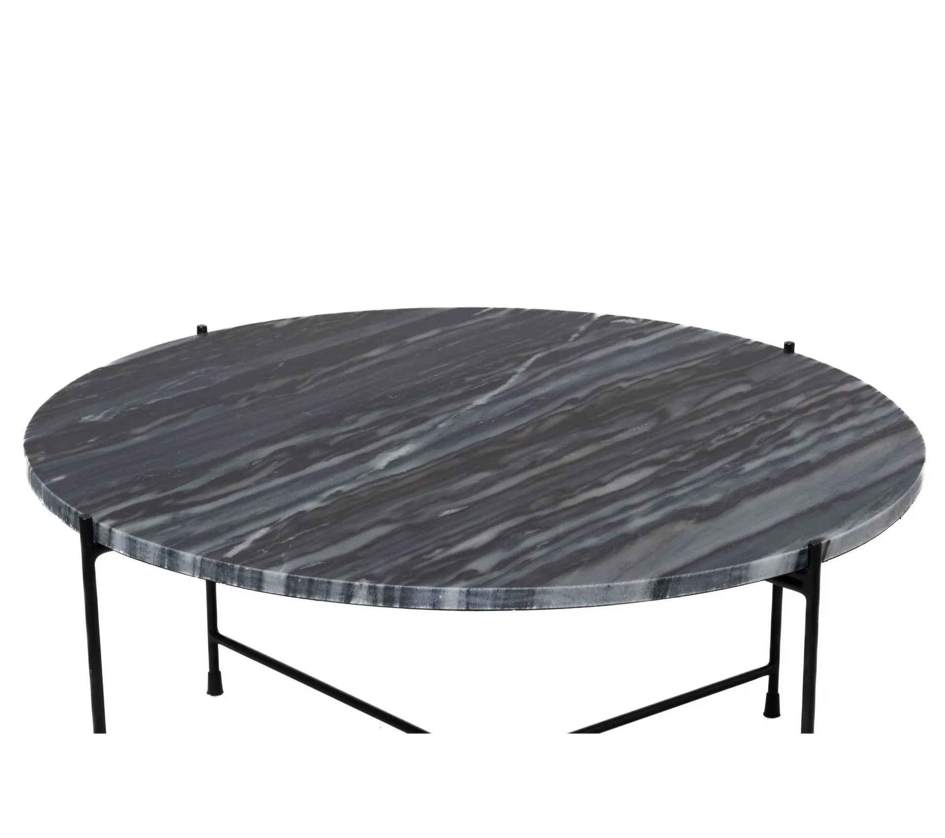 Table Basse Ronde En Marbre Et Pieds En Métal Noir D70 - Melba