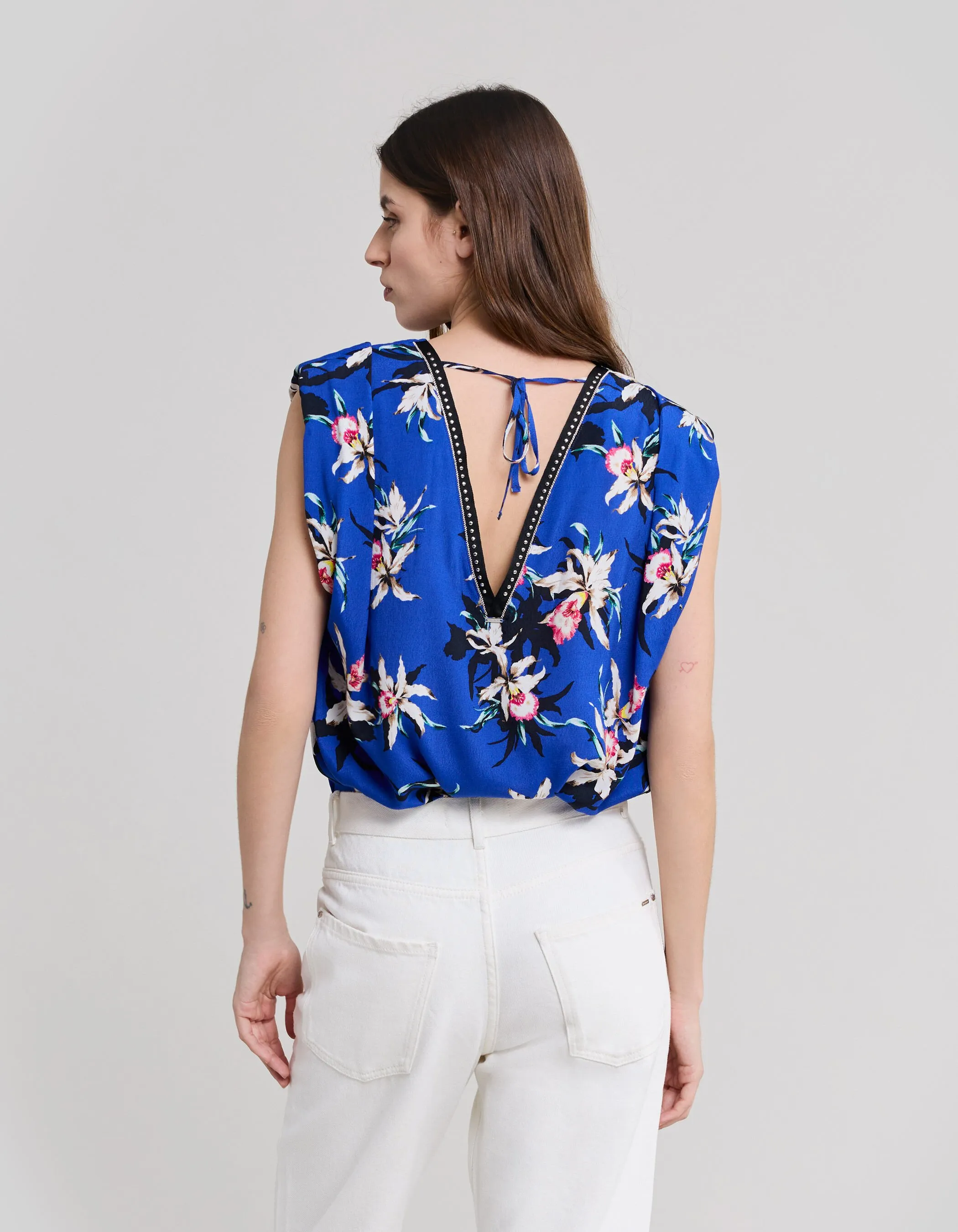 Top cobalt LENZING™ ECOVERO™ fleurs de paradis Femme