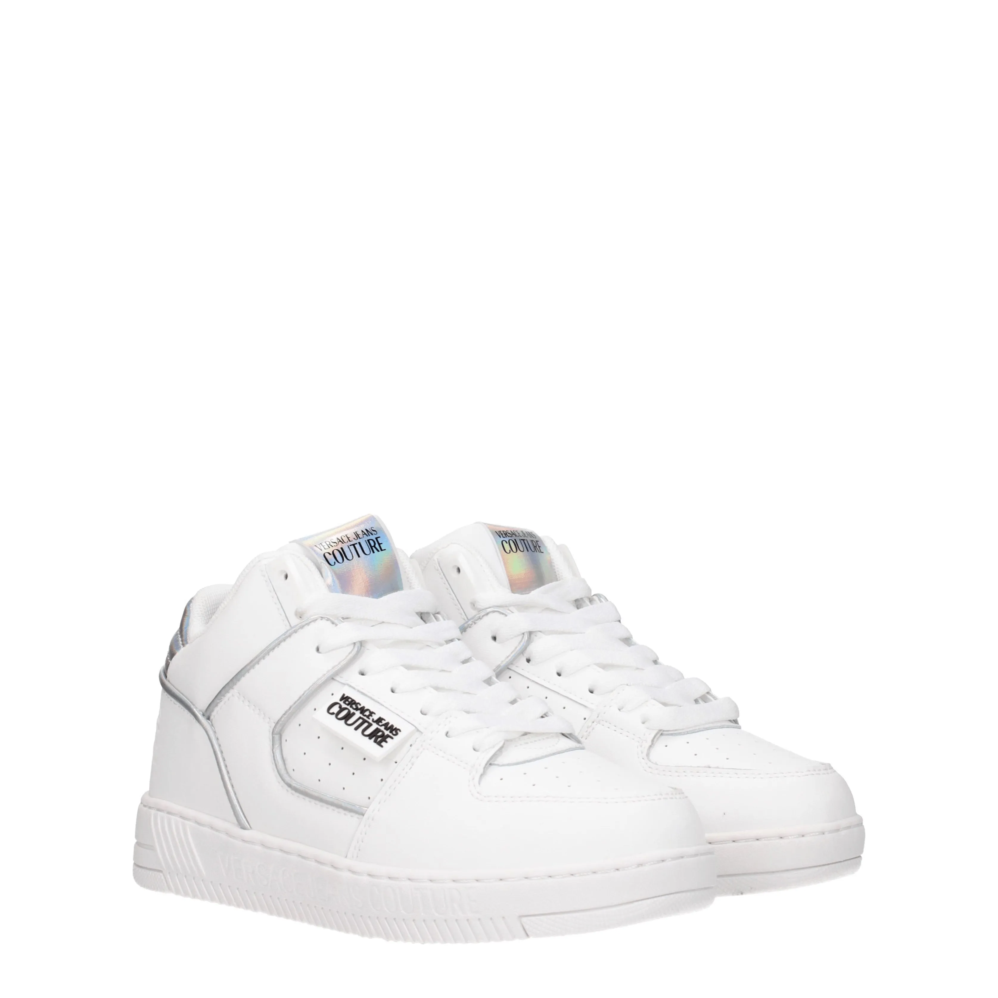 Versace Jeans baskets couture femme en cuir blanc / argent