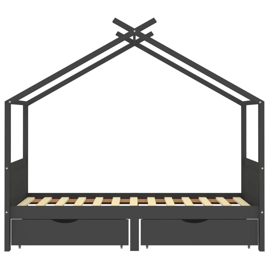 vidaXL Cadre de lit d'enfant avec tiroirs Gris foncé Pin 90x200 cm | vidaxl-fr
