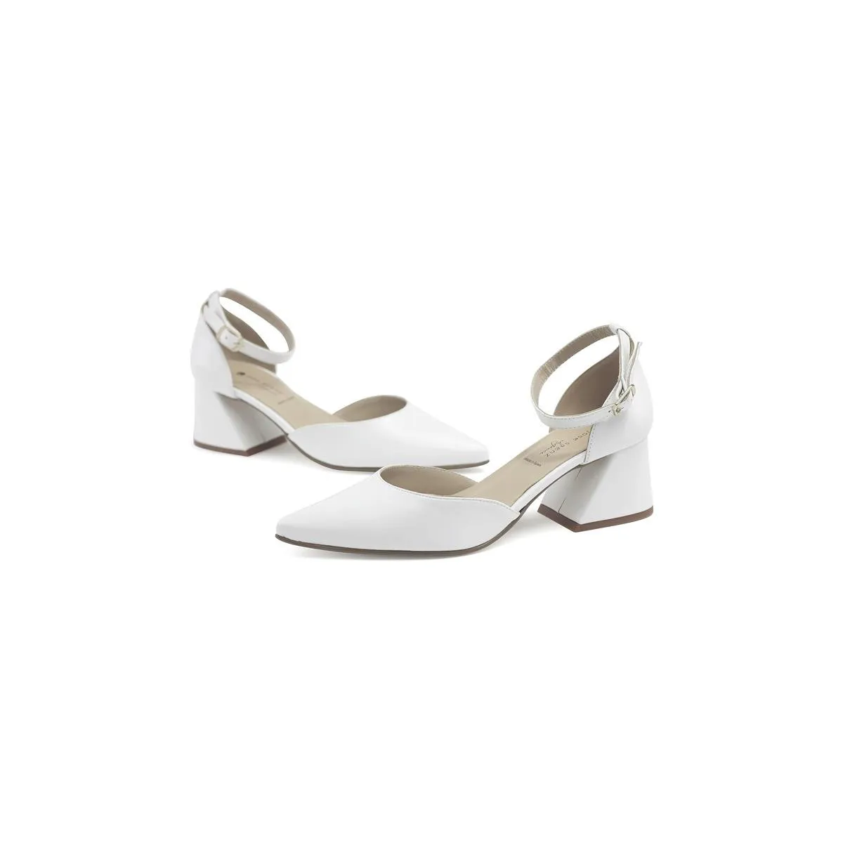 White Leather Ankle Strap Heels