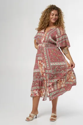 Women's Brick Multi Printed Midi Dress | MS Mode