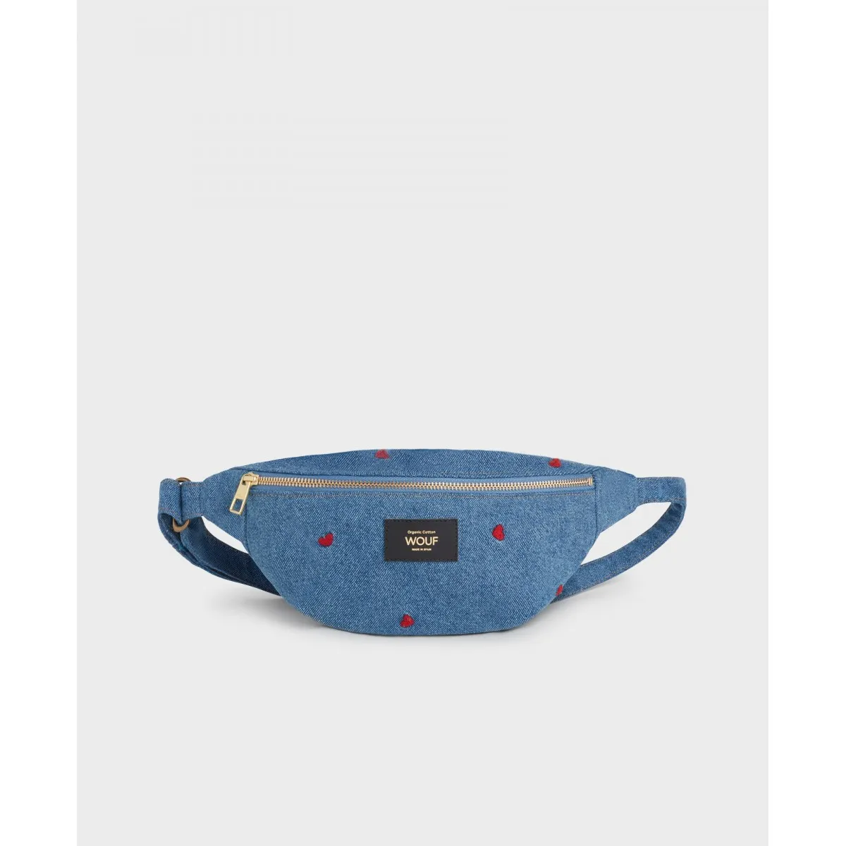 Wouf - Sac banane en denim et broderies coeurs