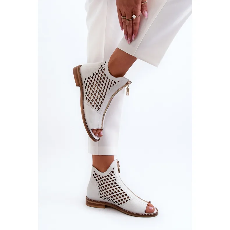 Zazoo 977/L Sandales en Cuir Blanc avec Fermeture Éclair