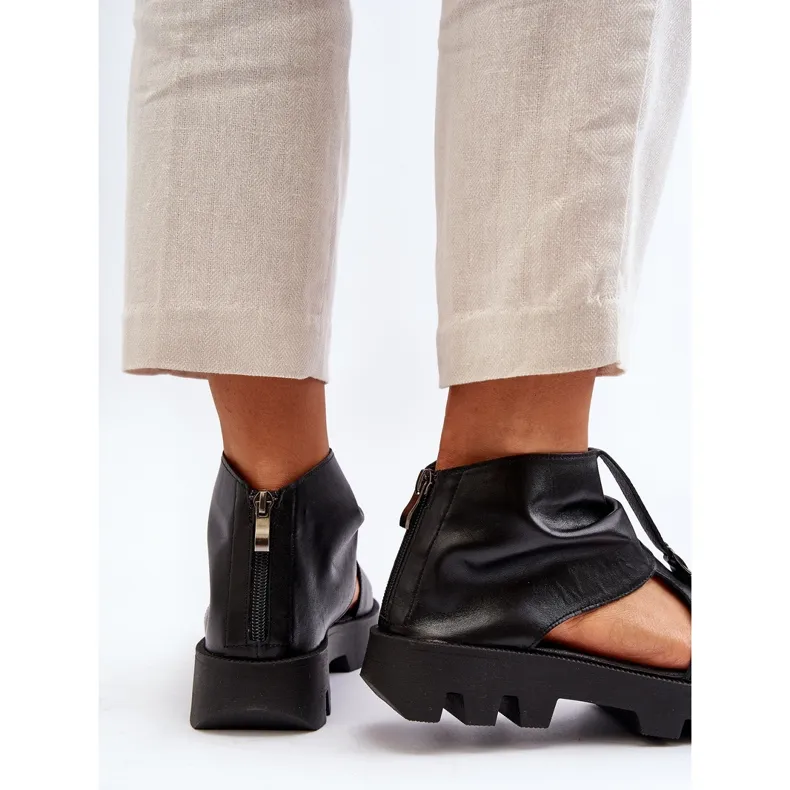 Zazoo 999 women's leather sandals with zipper in black